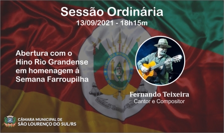 Sessão Ordinária terá Hino Riograndense como homenagem á Semana Farroupilha