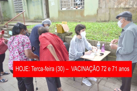 72 e 71 anos: Nesta terça-feira (30) é dia de vacinação contra a Covid-19