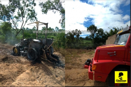 Corpo de Bombeiros de SLS atendeu ocorrência de incêndio em trator na Picada Sabão
