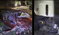 Colisão frontal entre um veículo de passeio e carreta, na BR-392 em Canguçu