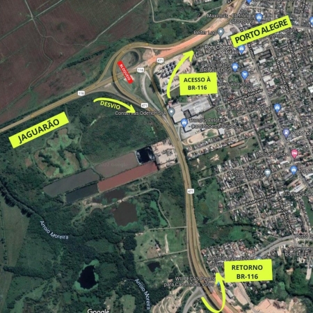 Atenção! BR-116 - Pista bloqueada no sentido Jaguarão/Pelotas próximo ao trevo da Oderich