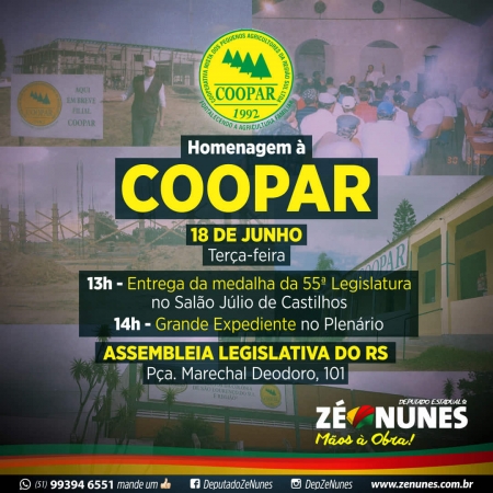 AGRICULTURA FAMILIAR  -  Zé Nunes homenageia a cooperativa Coopar