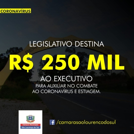 Legislativo destina R$ 250 mil para o enfrentamento da pandemia do Coronavírus e estiagem