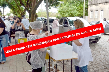 Segunda dose: Amanhã, sexta-feira (07), haverá vacinação para pessoas com 69 e 70 anos