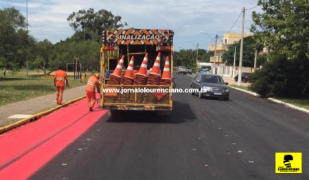 Pintura no asfalto da Barrinha está sendo realizada nesta terça-feira