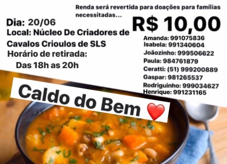 Núcleo de Criadores de Cavalos Crioulos de SLS realiza “Caldo do Bem” neste sábado (20)