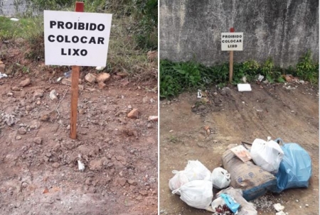 Prefeitura coloca placas alertando para a proibição do depósito de lixo