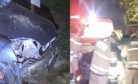 Veículo colidiu conta poste de energia elétrica na Avenida Santos Abreu na noite desta sexta-feira (12)