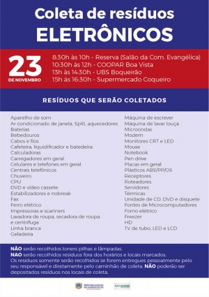 Coleta de Resíduos Eletrônicos vai passar na Zona Rural no próximo dia 23