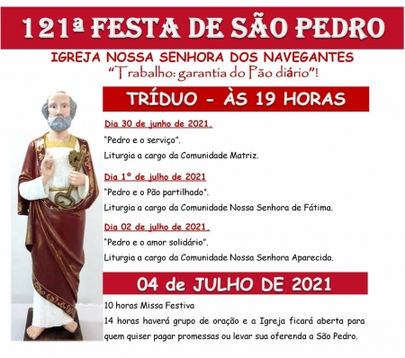 121ª Festa de São Pedro acontece no dia 4 de julho