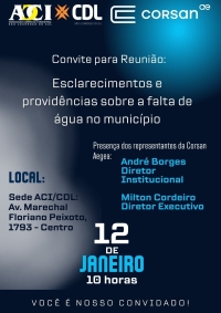 ACI/CDL São Lourenço do Sul convida para reunião com a CORSAN AEGEA