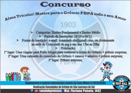 Consulado Gremista de SLS realiza Concurso Literário “Alma tricolor! Mostre para o Grêmio FBPA todo seu amor”