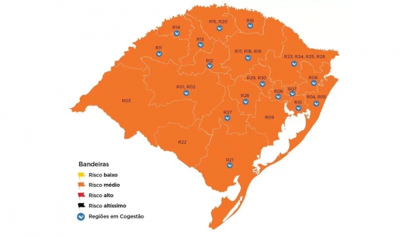 Estado volta a ficar apenas com bandeiras laranjas no mapa do Distanciamento Controlado