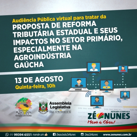 Reforma Tributária de Leite é tema de audiência pública nesta quinta (13)