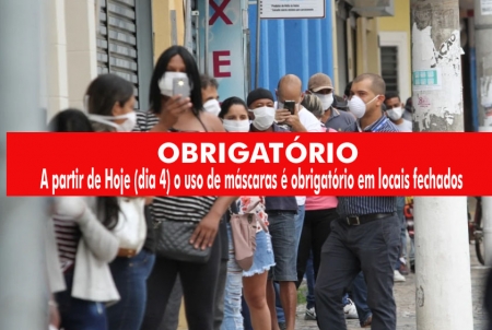Uso de máscaras é obrigatório a partir de hoje (4) em locais fechados com atendimento ao público em SLS