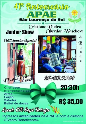 Jantar Baile dos 41 anos da APAE acontece neste sábado