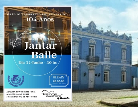 Grêmio E.L. comemora seus 104 anos neste sábado com jantar baile