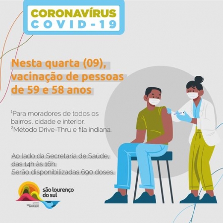Nesta quarta-feira (9) serão vacinadas pessoas com 58 e 59 anos -  690 doses estarão disponíveis neste dia