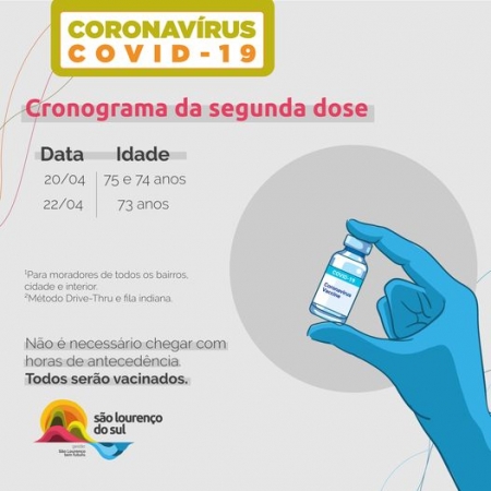 Veja o cronograma de vacinação Drive Thru da 2ª dose para esta semana