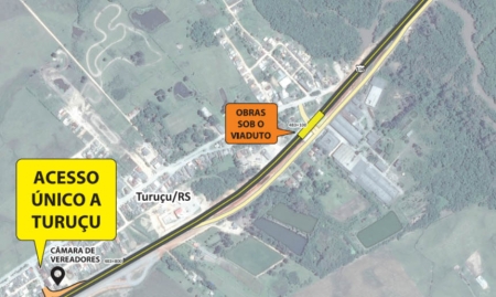Acesso à Turuçu pela rua lateral do viaduto da BR-116/RS será bloqueado por 30 dias
